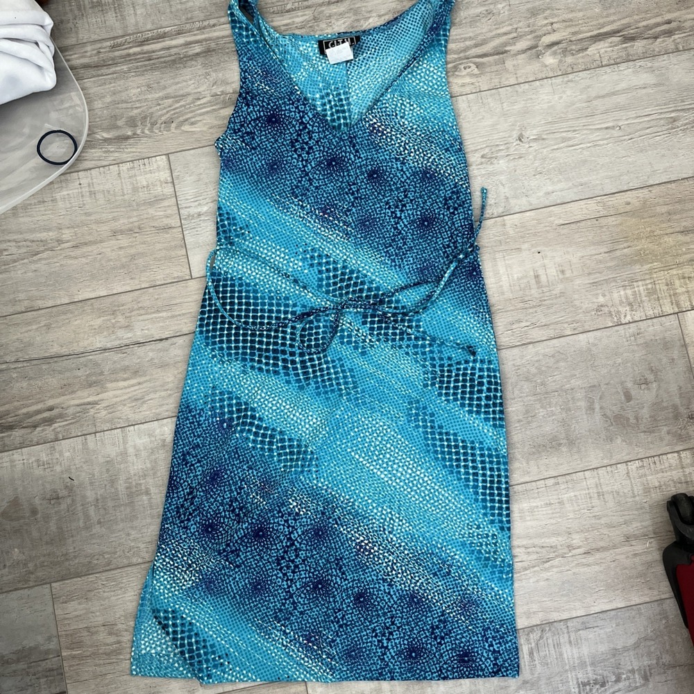 City Triangles Vintage Dress M Sleeveless V-Neck Y2K Blue Tie